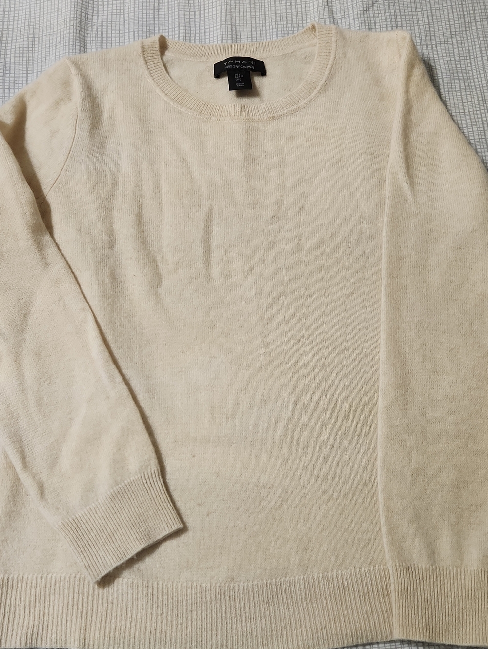 Tahari 100% 2-Ply Cashmere Crewneck Pullover Sweater Cream Large